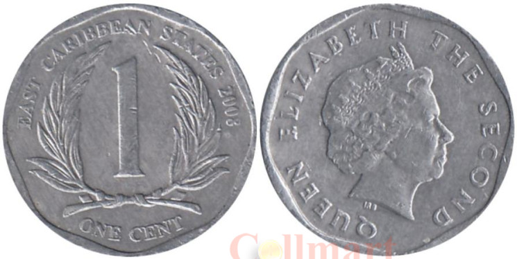  Восточные Карибы. 1 цент 2008 год. Королева Елизавета II. 