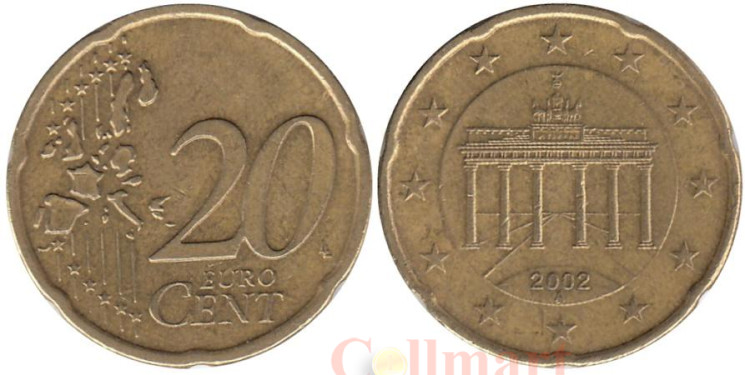  Германия. 20 евроцентов 2002 год. Бранденбургские ворота. (A) 