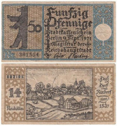 Бона. Германия. Берлин 50 пфеннигов 1921 год. 14 район - Нойкельн. Нотгельд. (VF)