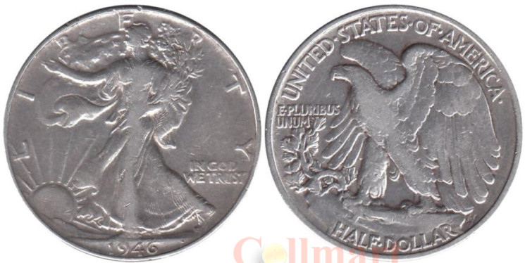  США. 1/2 доллара (50 центов) 1946 год. Шагающая Свобода. 