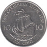 Восточные Карибы. 10 центов 1987 год. Галеон "Золотая лань". 