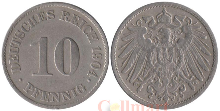  Германская империя. 10 пфеннигов 1904 год. (J) 