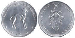 Ватикан. 2 лиры 1975 год. Ягненок.