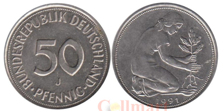  ФРГ. 50 пфеннигов 1991 год. (J) 