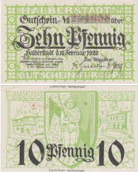 Бона. Германия. Хальберштадт 10 пфеннигов 1920 год. Нотгельд. (VF)