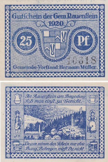  Бона. Германия. Эффельдер-Рауэнштайн 25 пфеннигов 1920 год. Нотгельд. (XF) 