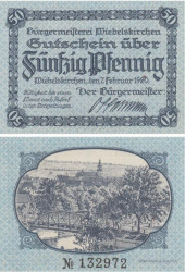 Бона. Германия. Вибельскирхен 50 пфеннигов 1920 год. Нотгельд. (XF)