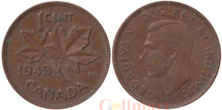  Канада. 1 цент 1943 год. Кленовый лист. 