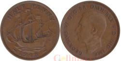 Великобритания. 1/2 пенни 1948 год. Галеон "Золотая лань".