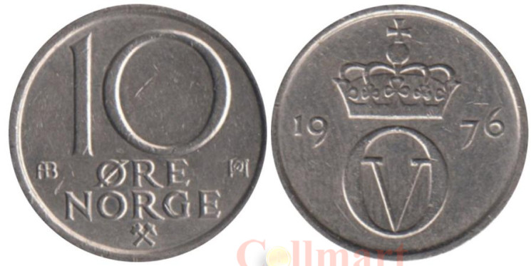  Норвегия. 10 эре 1976 год. 