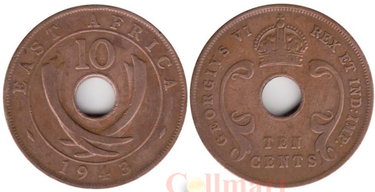  Британская Восточная Африка. 10 центов 1943 год. 