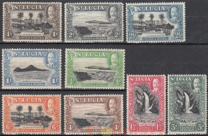  Набор марок. Сент-Люсия 1936 год. Король Георг V и пейзажи. (9 штук) 