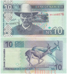 Бона. Намибия 10 долларов 2001 год. Антилопы Спрингбок. (Пресс)