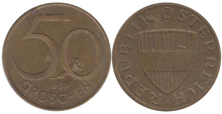  Австрия. 50 грошей 1959 год. 
