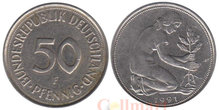 ФРГ. 50 пфеннигов 1991 год. (F) 