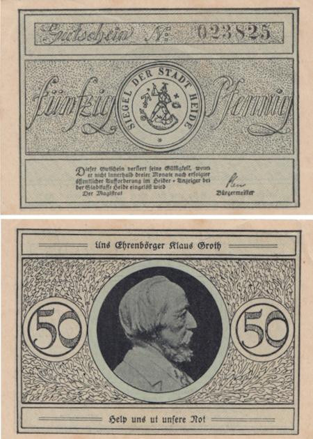  Бона. Германия. Хайде 50 пфеннигов 1921 год. Нотгельд. (XF) 