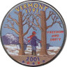  США. 25 центов 2001 год. Квотер штата Вермонт. цветное покрытие (D). 