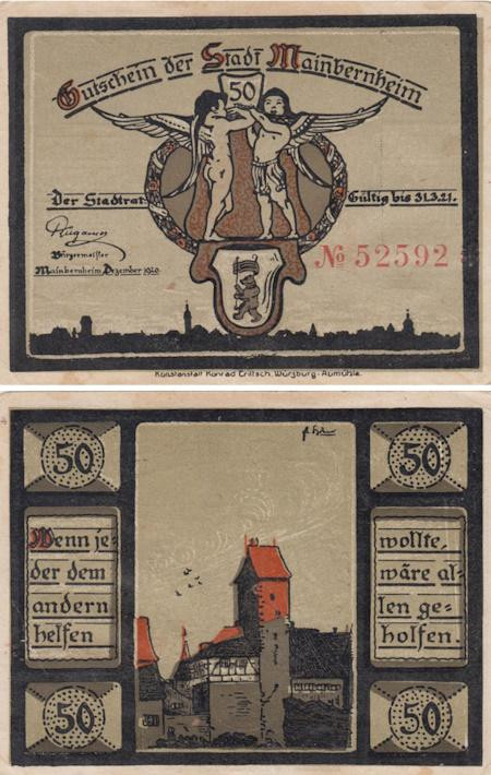  Бона. Германия. Майнбернхайм 50 пфеннигов 1920 год. Нотгельд (VF) 