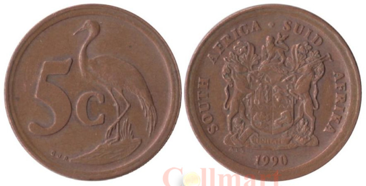  ЮАР. 5 центов 1990 год. Африканская красавка. 