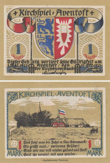  Бона. Германия. Авентофт 1 марка 1921 год. Нотгельд. (XF) 