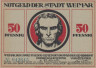 Бона. Германия. Веймар 50 пфеннигов 1921 год. Нотгельд красный. (XF) 