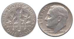 США. 1 дайм 1963 год. Рузвельт. (D)