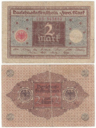 Бона. Германская империя 2 марки 1920 год. Имперское долговое управление. Ссудный кассовый чек. (VG)