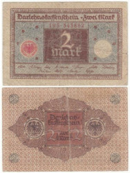 Бона. Германская империя 2 марки 1920 год. Имперское долговое управление. Ссудный кассовый чек. (VG)
