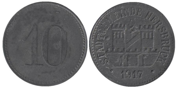 Германия. Херсбрук. 10 пфеннигов 1917 год. Нотгельд. 