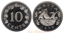 Мальта. 10 центов 1978 год. Парусник (Баржа Великого Магистра)