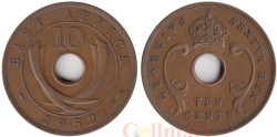 Британская Восточная Африка. 10 центов 1952 год. Без отметки монетного двора.