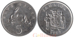 Ямайка. 5 центов 1993 год. Острорылый крокодил.