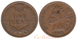 США. 1 цент 1907 год. Голова индейца.