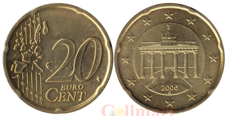  Германия. 20 евроцентов 2006 год. Бранденбургские ворота. (G) 