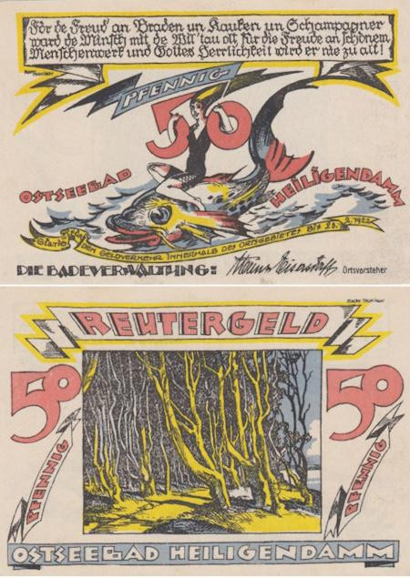  Бона. Германия. Хайлигендамм 50 пфеннигов 1922 год. Нотгельд. (XF) 