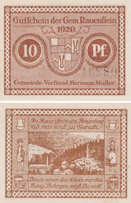  Бона. Германия. Эффельдер-Рауэнштайн 10 пфеннигов 1920 год. Нотгельд. (XF) 