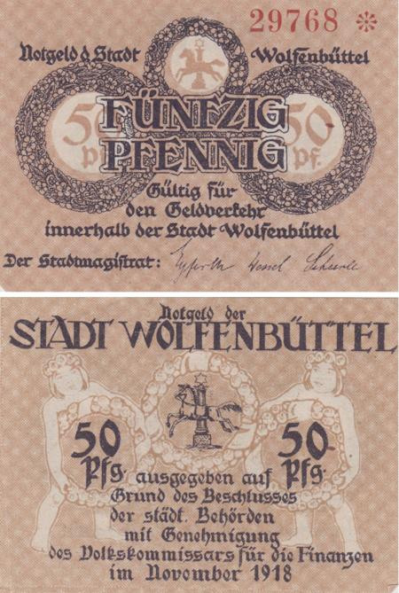  Бона. Германия. Вольфенбюттель 50 пфеннигов 1918 год. Нотгельд. (VF) 