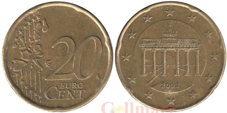  Германия. 20 евроцентов 2002 год. Бранденбургские ворота. (F) 
