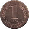  Латвия. 1 сантим 1937 год. 