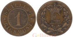 Дания. 1 скиллинг-ригсмёнт 1856 год. Монограмма Фредерика VII.