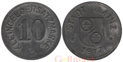 Германия. Майнц. 10 пфеннигов 1917 год. Нотгельд, круглая форма.