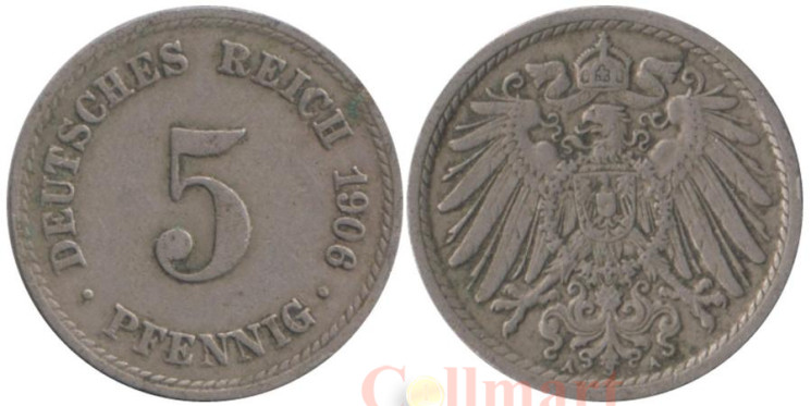  Германская империя. 5 пфеннигов 1906 год. (A) 