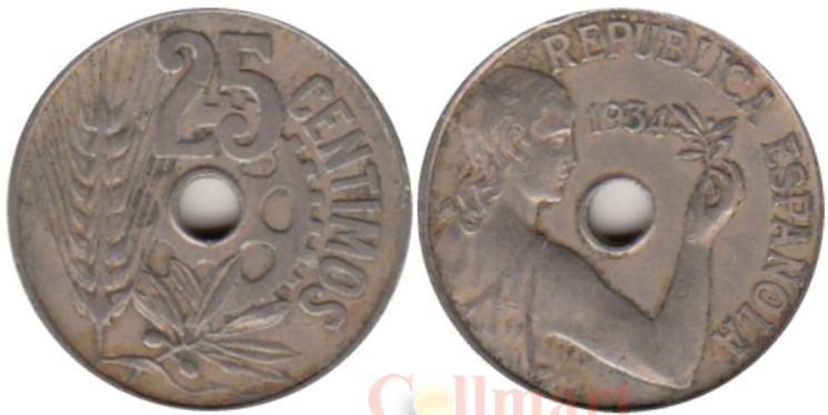  Испания. 25 сентимо 1934 год. 