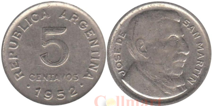  Аргентина. 5 сентаво 1952 год. Хосе де Сан-Мартин. 