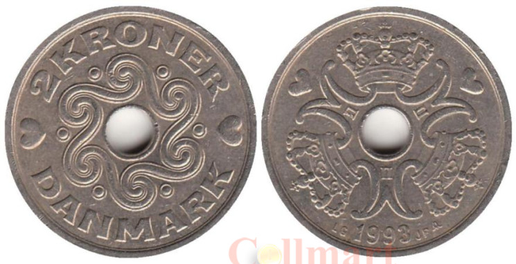  Дания. 2 кроны 1993 год. 