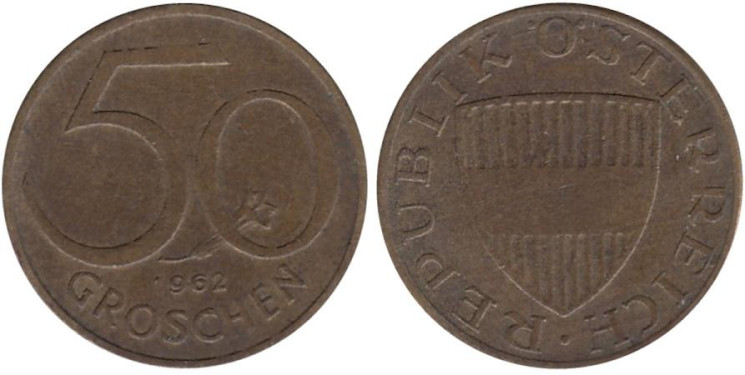  Австрия. 50 грошей 1962 год. 