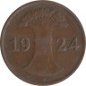  Веймарская республика. 1 рейхспфенниг 1924 год. (F) 