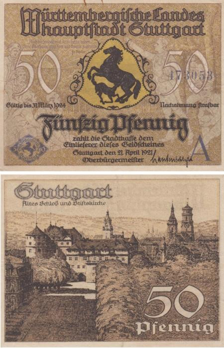  Бона. Германия. Штутгарт 50 пфеннигов 1921 год. Нотгельд. (VF) 
