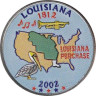  США. 25 центов 2002 год. Квотер штата Луизиана. цветное покрытие (P). 