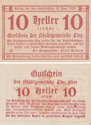 Бона. Австрия. Линц 10 геллеров 1920 год. Нотгельд. (XF)
